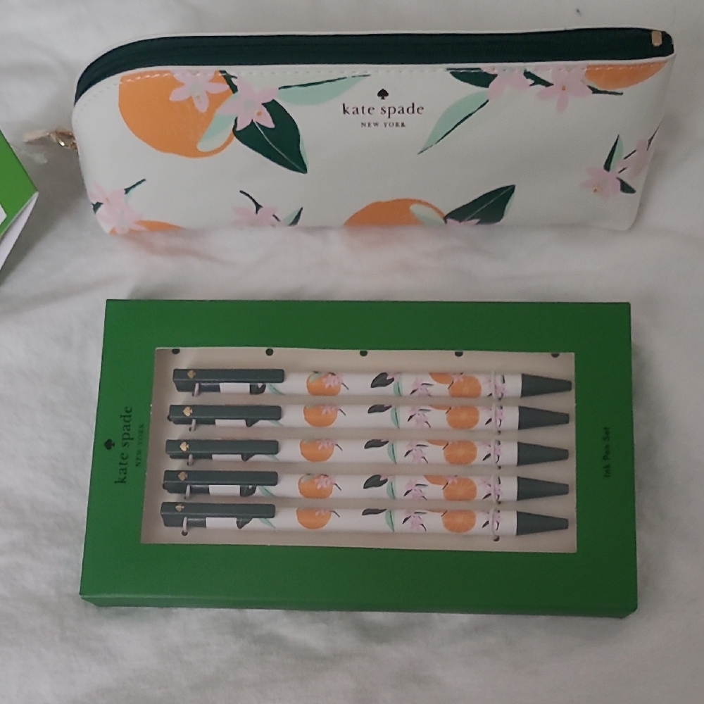 kate spade white citrus floral pencil case and pen gift set
